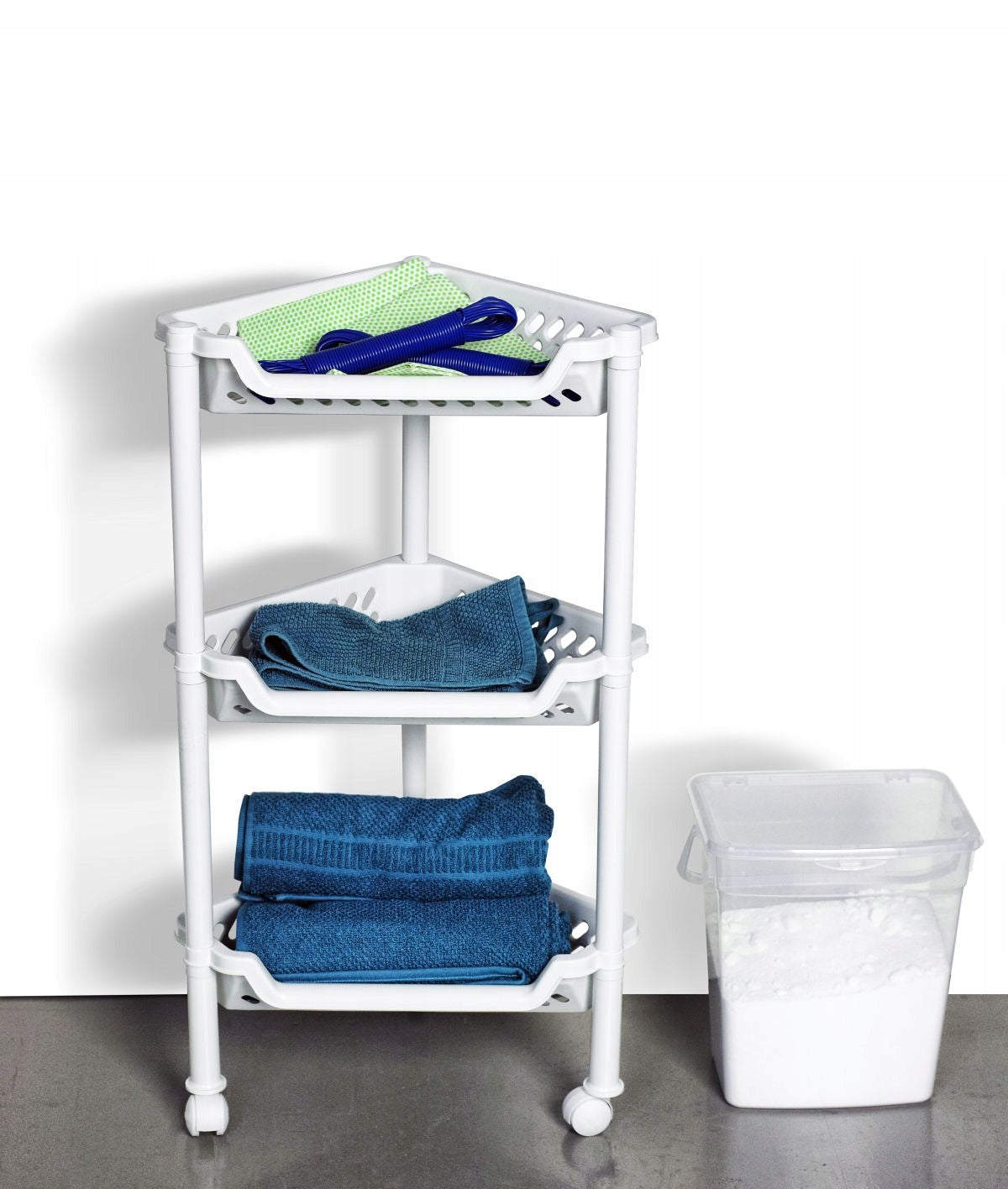 BASKETS RACK CORNER RACK WITH WHEELS 3 SHELVES GREY Brand Plast Team
