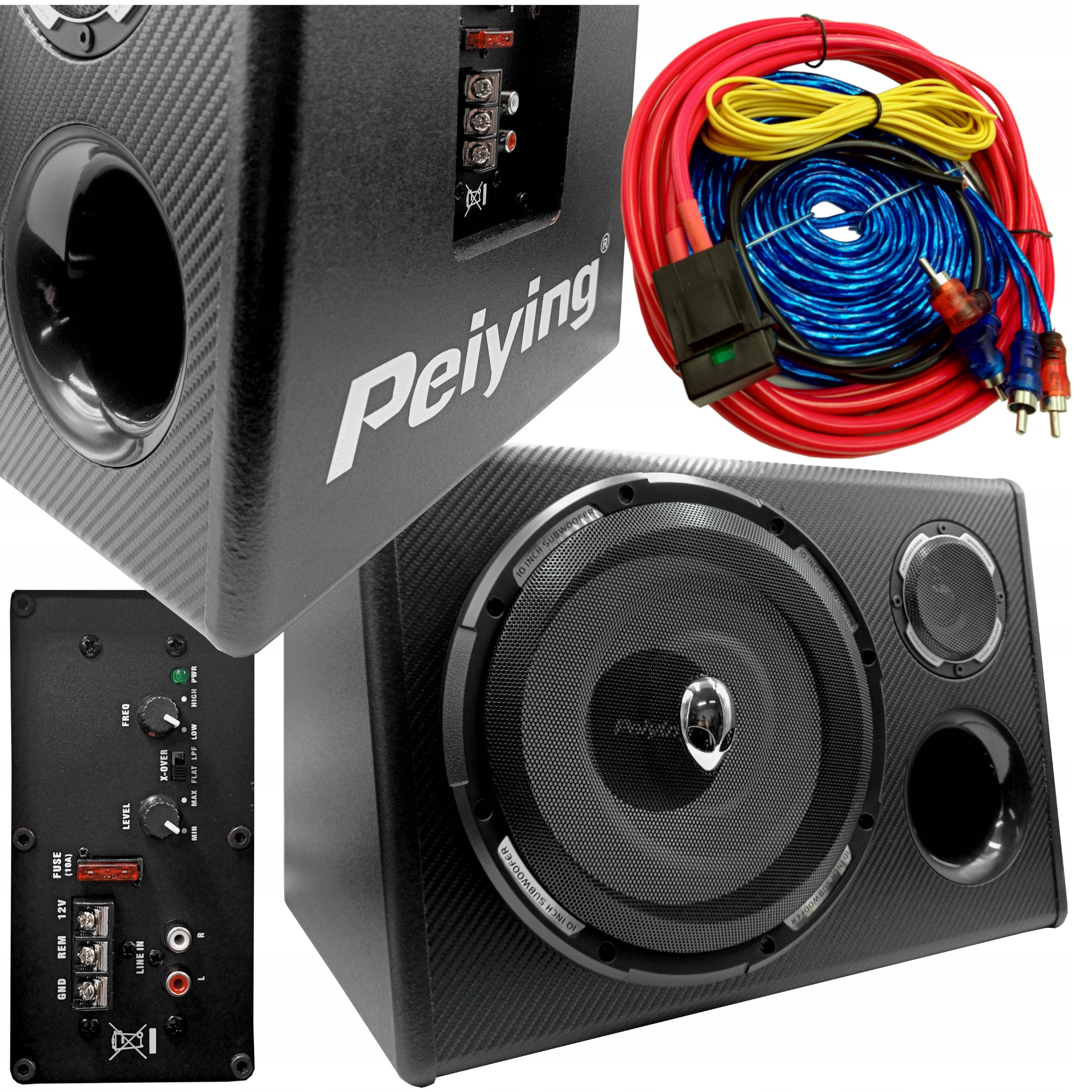 BASS BOX TUBE HOUSING SUBWOOFER + AMPLIFIER CABLES ACTIVE WIRES