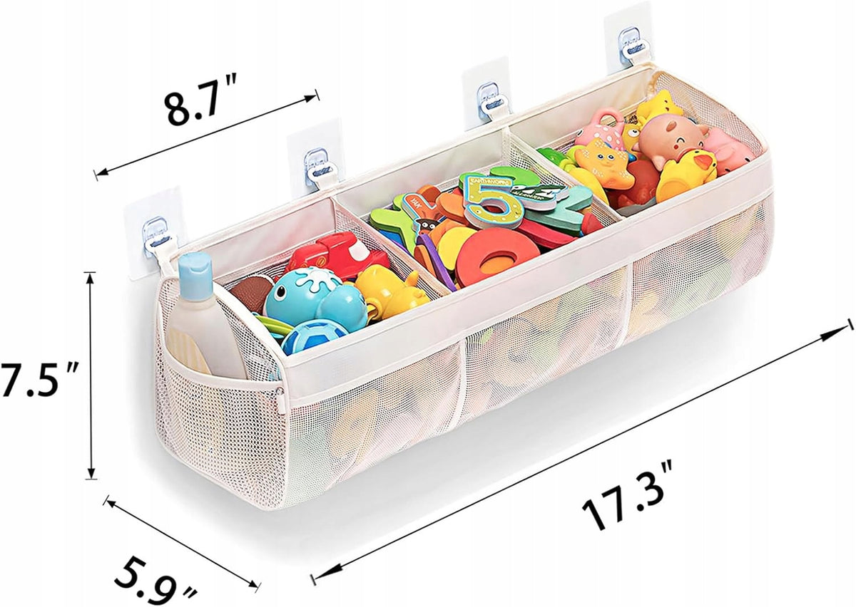 BATH TOY ORGANIZER HANGING MESH LARGE 60 ROOMY 3 COMPARTMENTS Packaging status original
