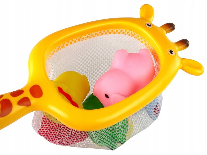BATH TOYS GIRAFFE MESH FOR CATCHING AND RUBBER ANIMALS FOR WATER Manufacturer code 13266 ZABAWKA kąpieli łapaczka wanna wanny