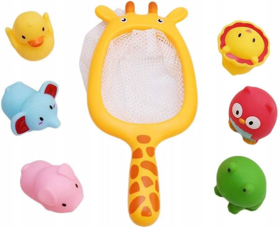 BATH TOYS GIRAFFE MESH FOR CATCHING AND RUBBER ANIMALS FOR WATER