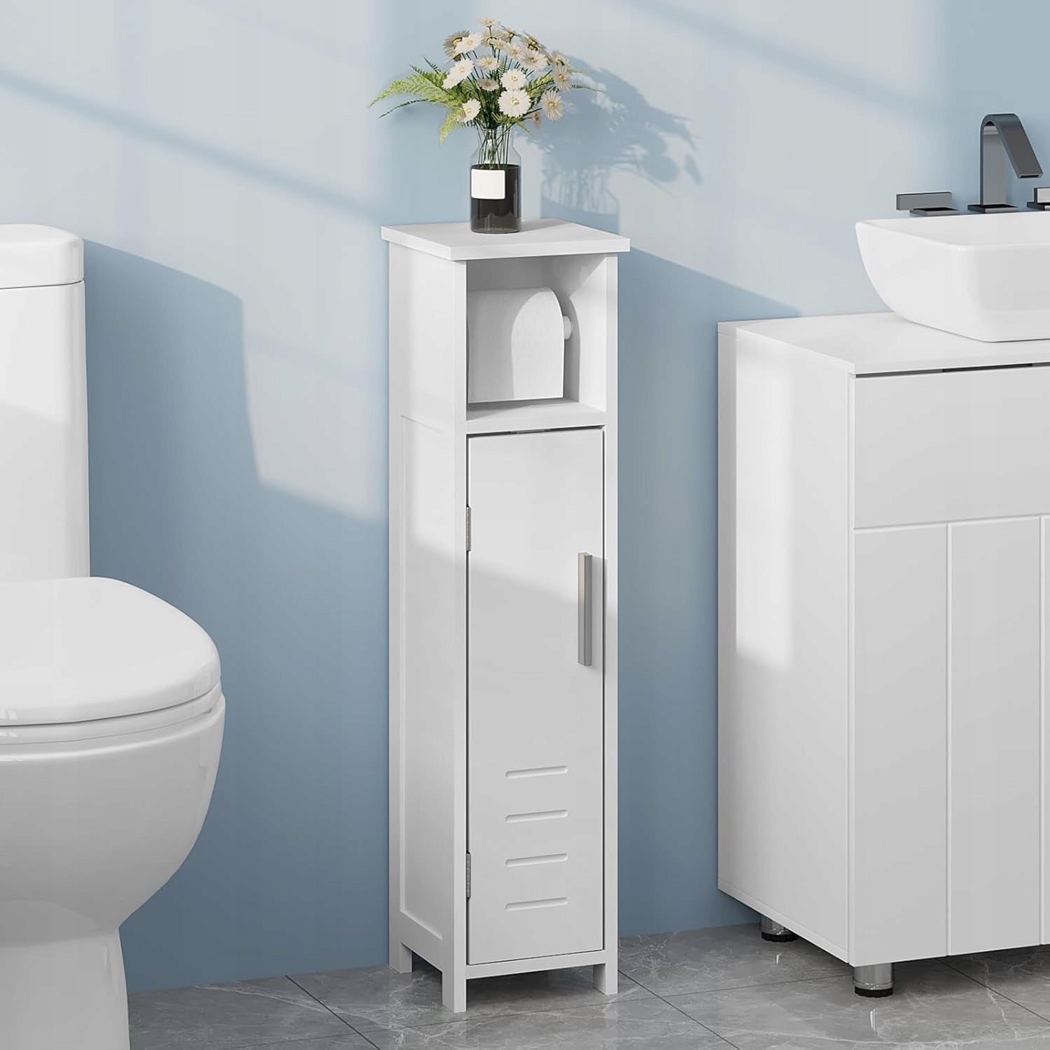 BATHROOM CABINET SHELF STANDING CABINET WITH PAPER HOLDER 18x18x71 EAN (GTIN) 0097657809858