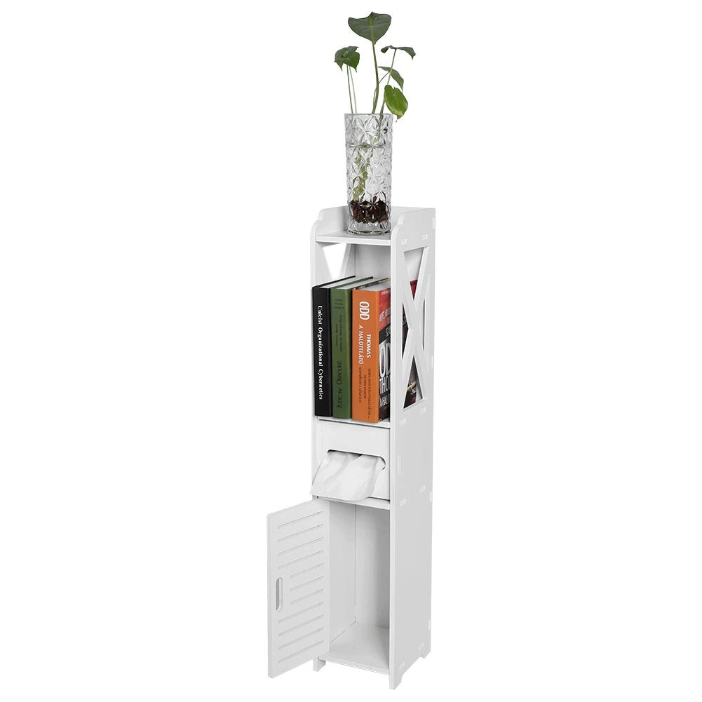 BATHROOM CABINET STANDING NARROW POST BOOKCASE 80CM WHITE FOR PAPER