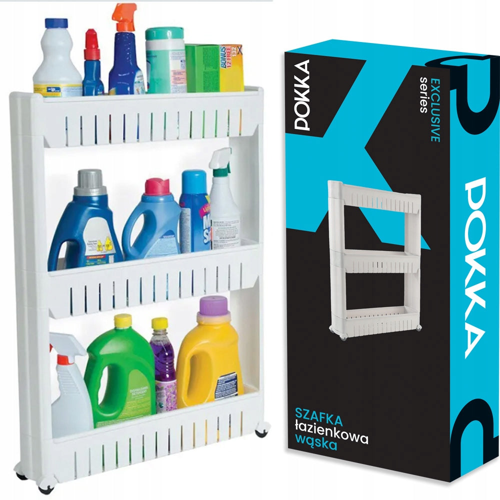 BATHROOM CABINET STANDING ON WHEELS PLASTIC 3 SHELVES WHITE STRONG POKKA Manufacturer code 5908116146085