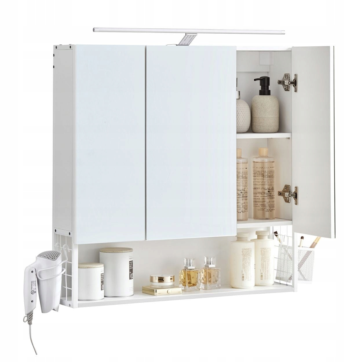 BATHROOM CABINET WITH MIRROR WALL HANGING LED CABINET OVER SINK WHITE