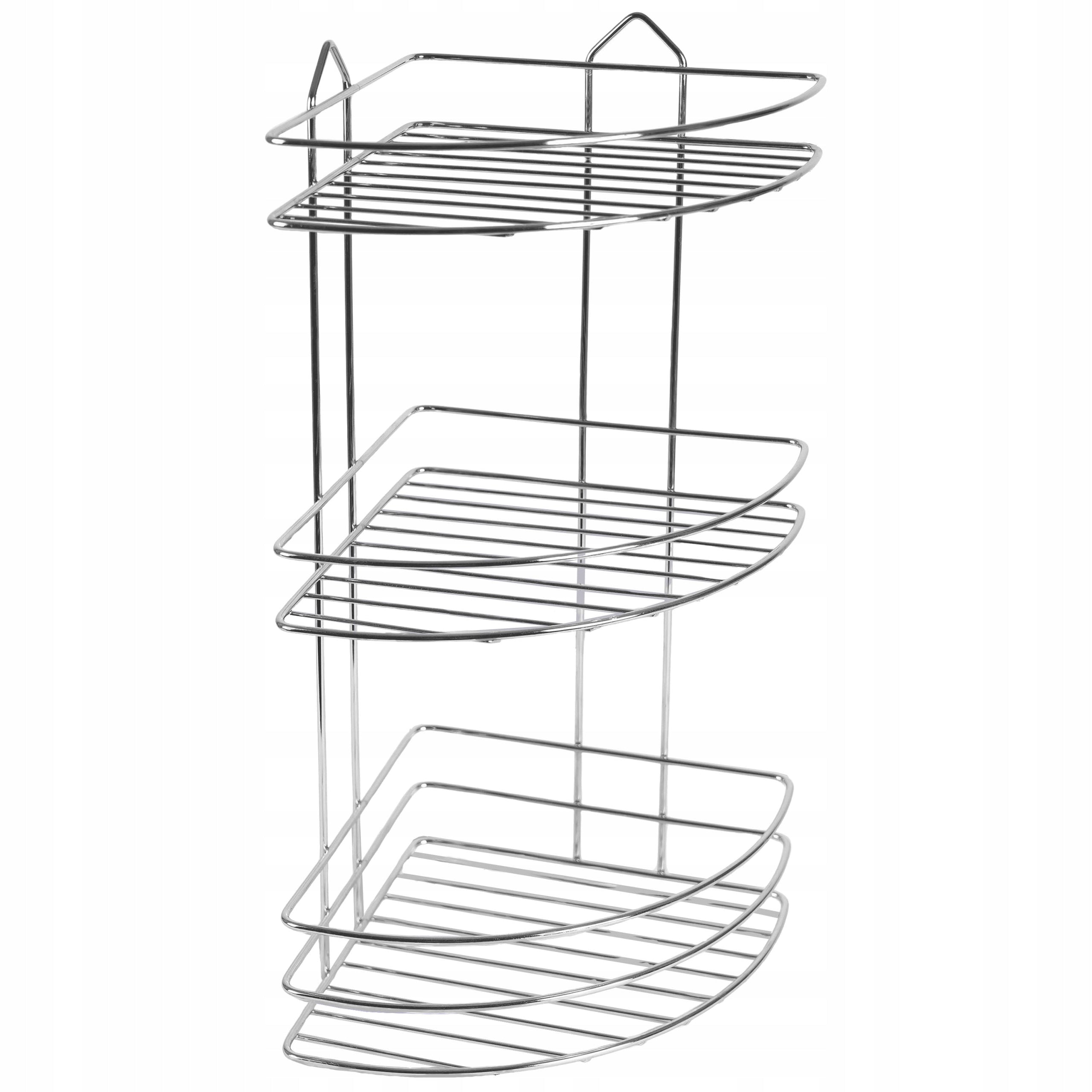 BATHROOM CORNER SHELF THREE LEVELS WALL MOUNTED METAL SILVER SOLID Packaging status original