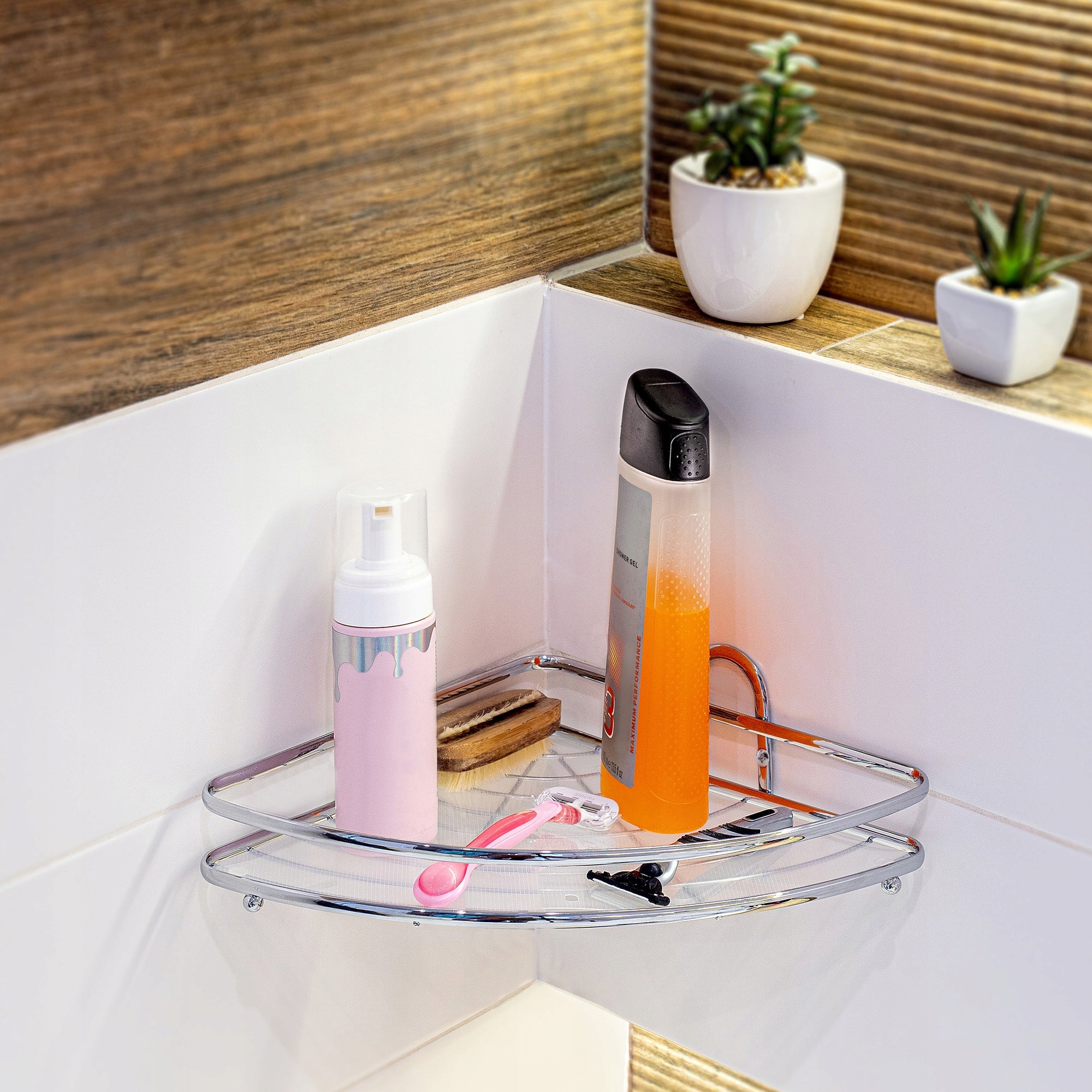 BATHROOM CORNER SHOWER SHELF HANGING FOR BATHROOM WALL CHROME Brand Kadax