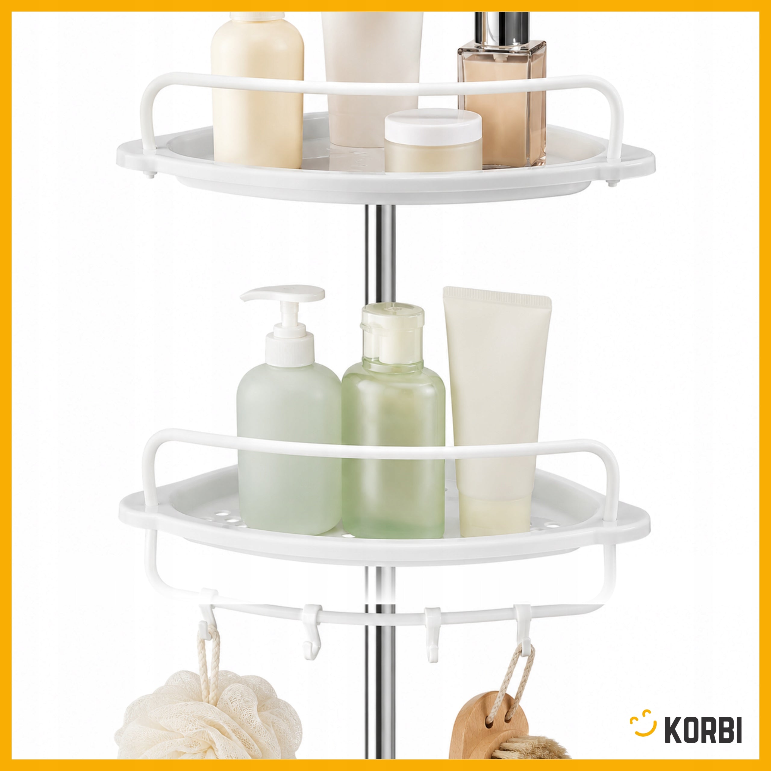 BATHROOM CORNER SHOWER SHELF TELESCOPIC ADJUSTABLE SHELF HEIGHT Manufacturer code Korbi STOJAK Z PÓŁKAMI DO ŁAZIENKI 4 POZIOMY