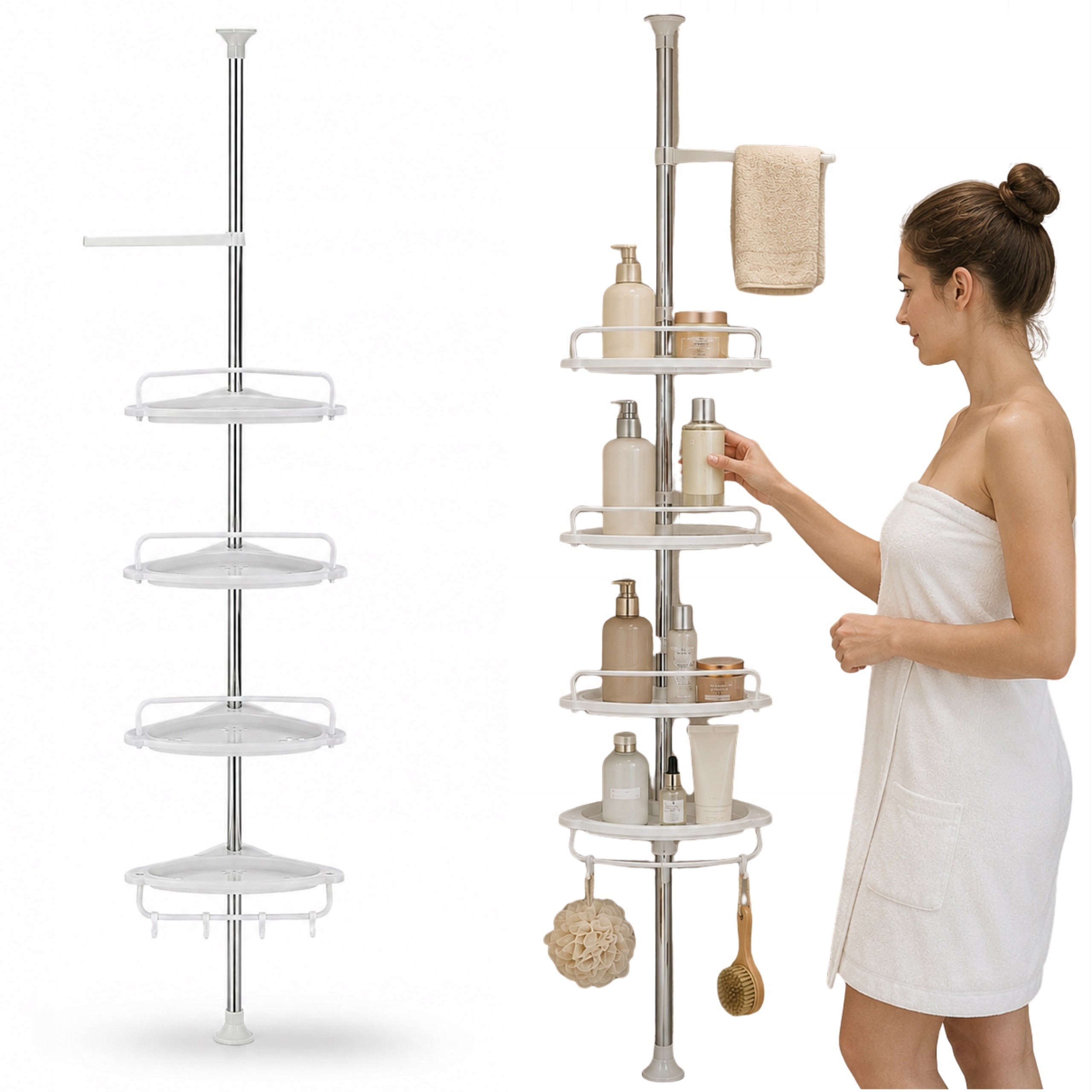 BATHROOM CORNER SHOWER SHELF TELESCOPIC ADJUSTABLE SHELF HEIGHT