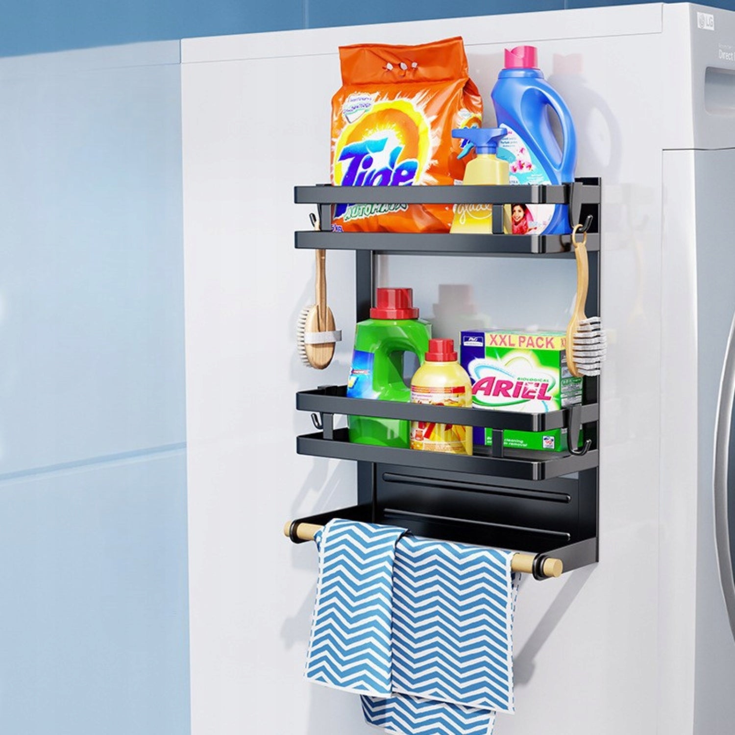 BATHROOM MAGNETIC SHELF FOR WASHING MACHINE HANGING BOOKCASE ORGANIZER LOFT BLACK Packaging status original