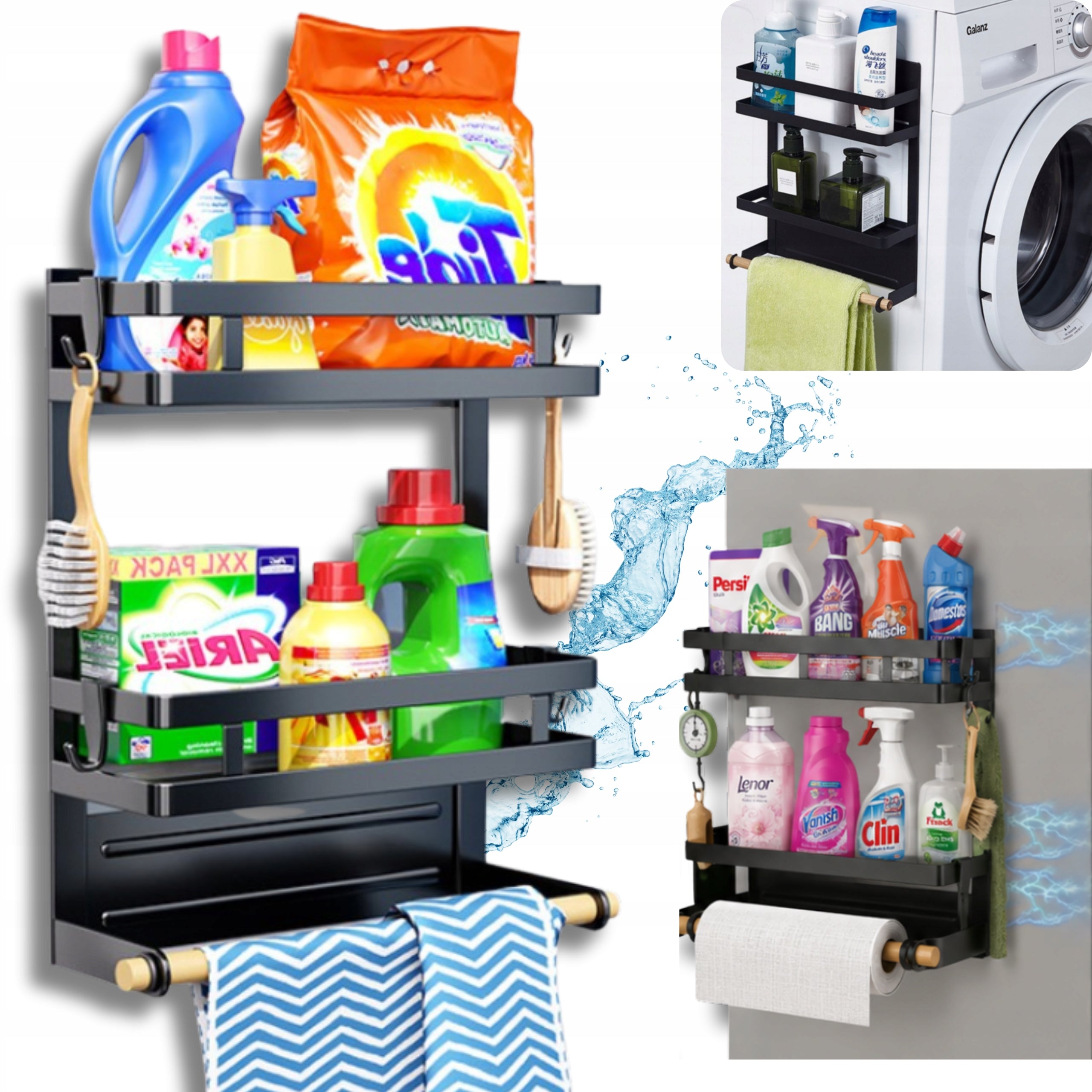 BATHROOM MAGNETIC SHELF FOR WASHING MACHINE HANGING BOOKCASE ORGANIZER LOFT BLACK