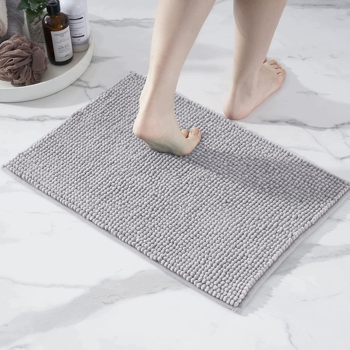BATHROOM MAT 40X60CM ABSORBENT NON-SLIP GREY FLUFFY PRACTICAL Brand no brand