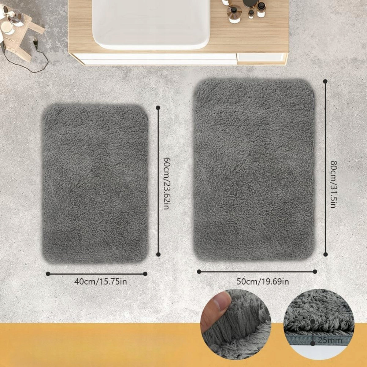 BATHROOM MAT FOR BATHTUB SHOWERS WATER ABSORBENT NON-SLIP RUG Manufacturer code szara puszysta mata łazienkowa pod stopy