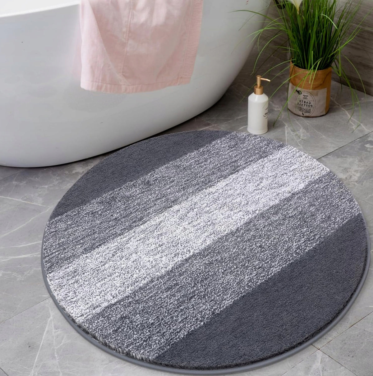 BATHROOM MAT ROUND GREY 90 CM NON-SLIP ABSORBENT SOFT RUG