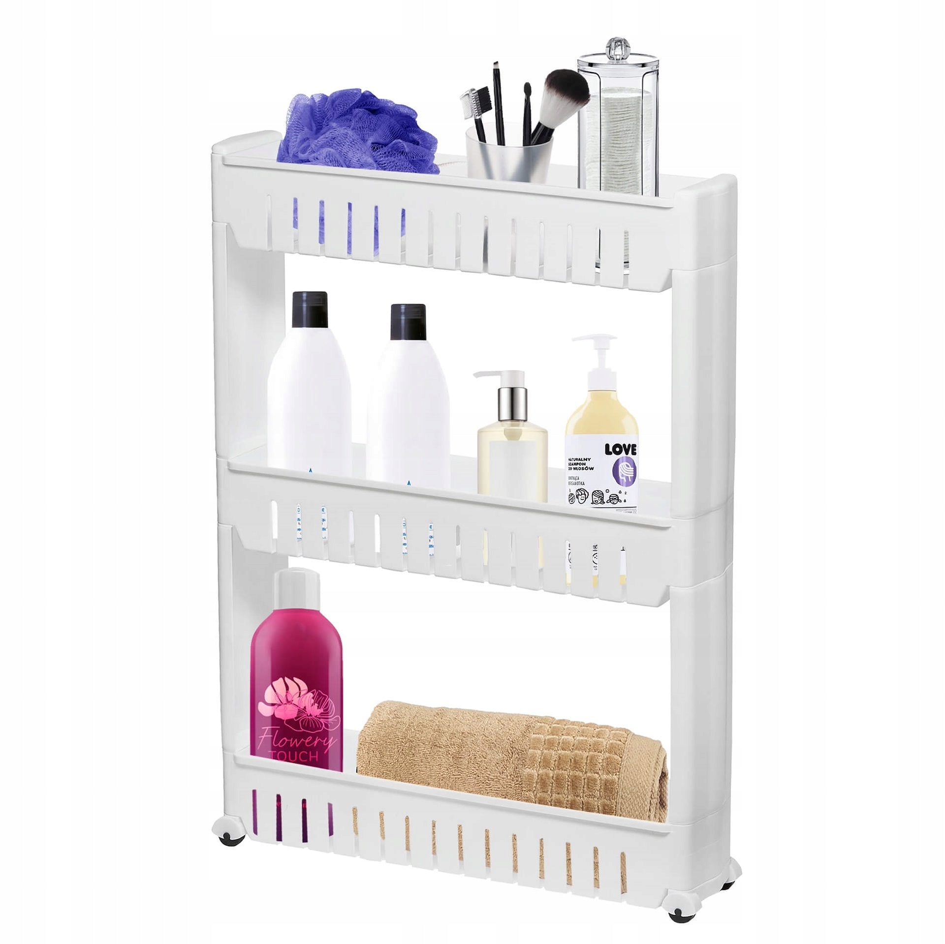 BATHROOM MOBILE CABINET ON WHEELS BOOKCASE WHITE BATHROOM SHELF ORGANIZER Packaging status original