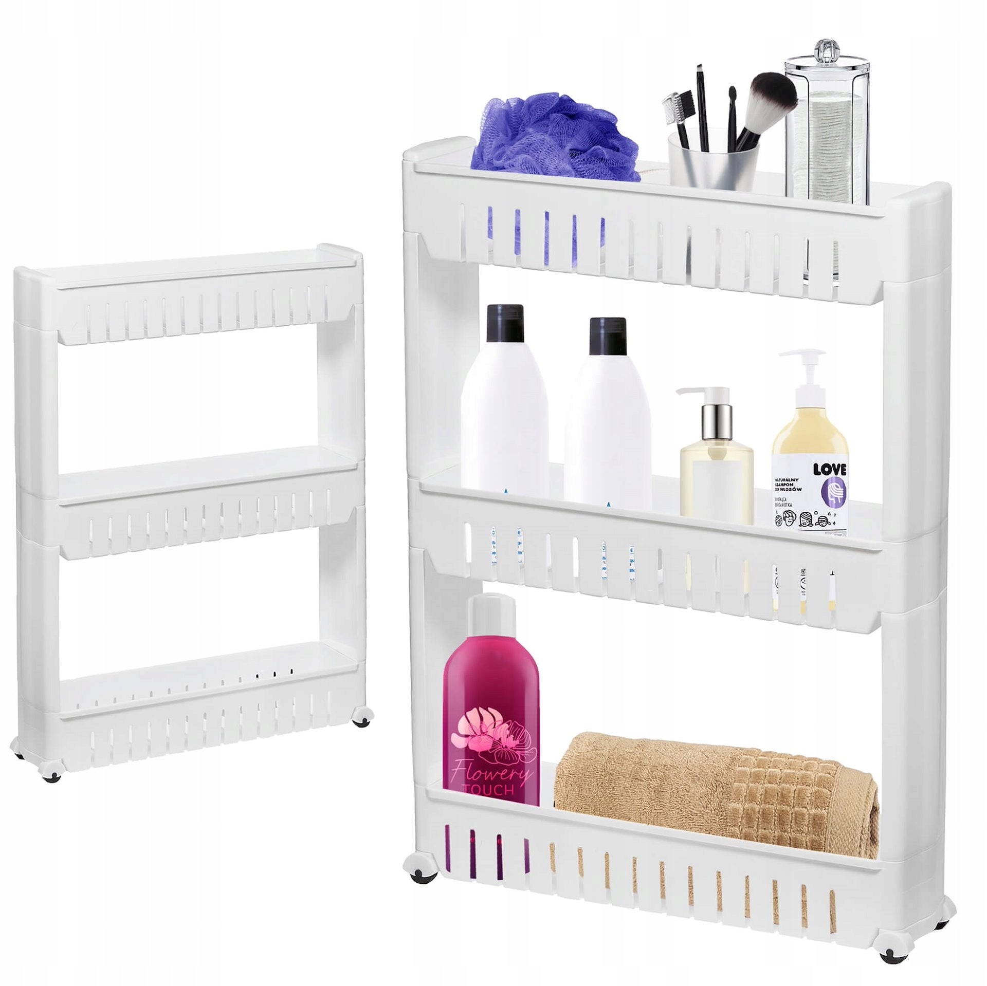 BATHROOM MOBILE CABINET ON WHEELS BOOKCASE WHITE BATHROOM SHELF ORGANIZER