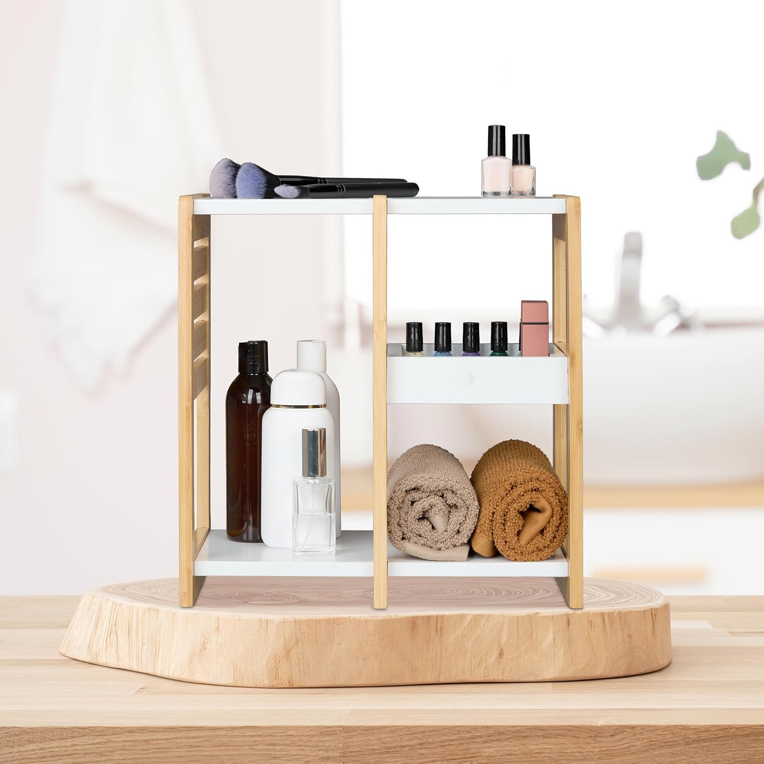 BATHROOM RACK 3 SHELVES 35X34X20 CM BAMBOO MDF WHITE Furniture color Acacia wood