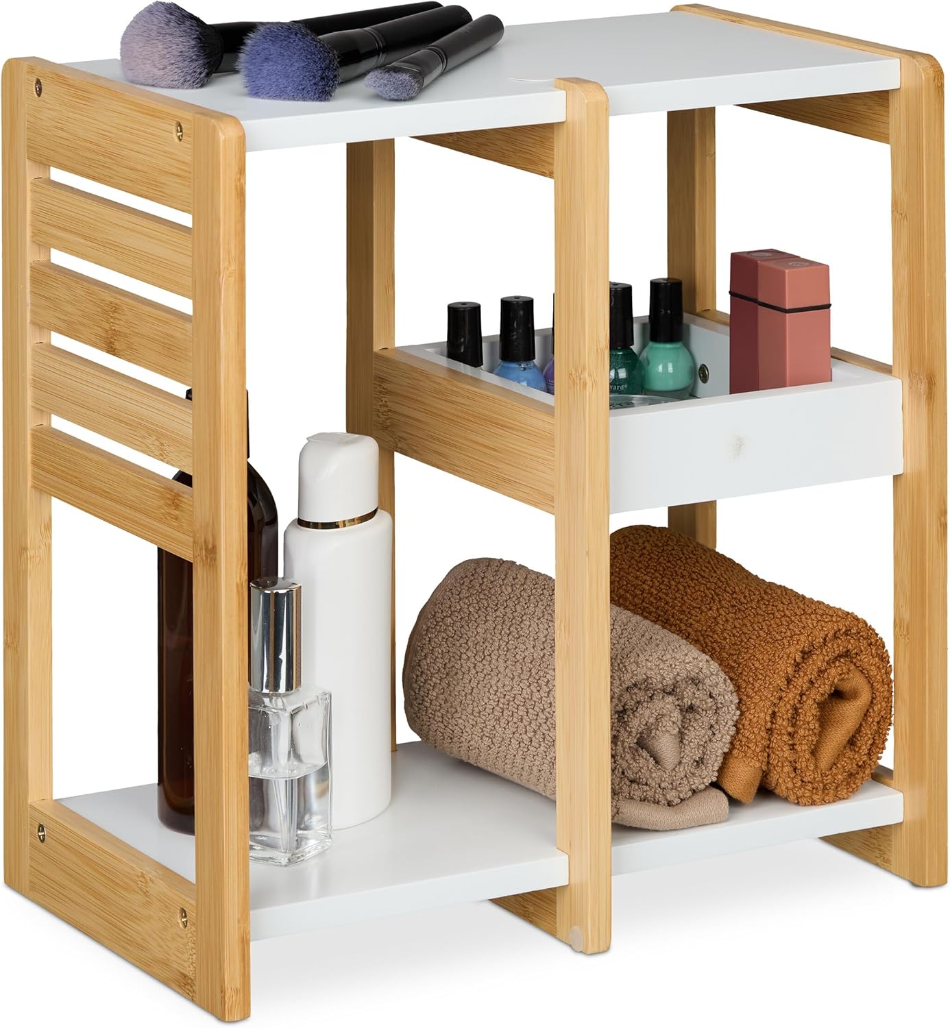 BATHROOM RACK 3 SHELVES 35X34X20 CM BAMBOO MDF WHITE