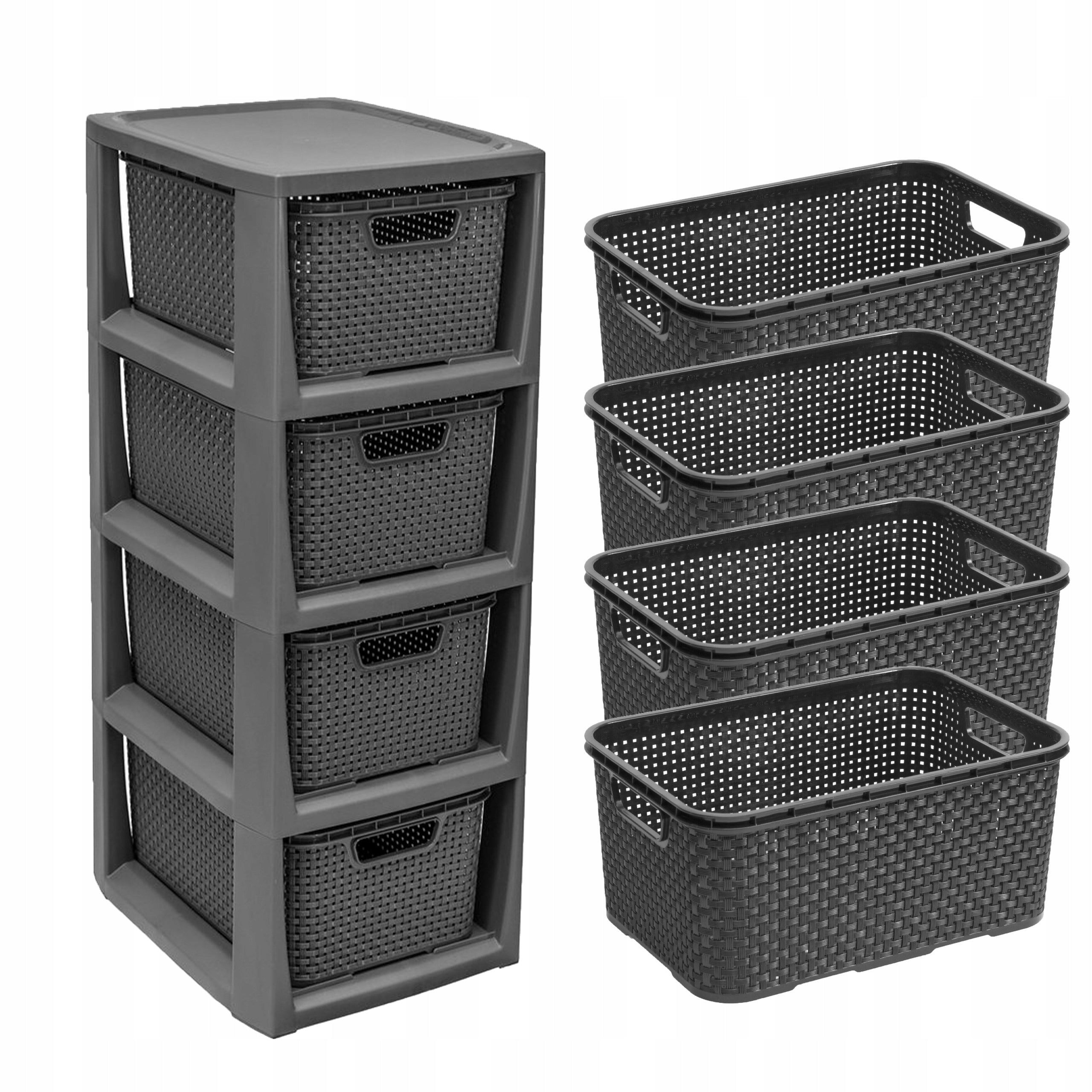 BATHROOM RACK CHEST OF DRAWERS HALF WITH 4 BASKETS RATTAN BRANQ 1726 ANTHRACITE