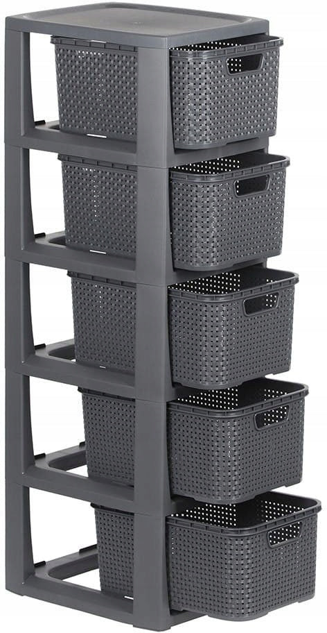 BATHROOM RACK CHEST OF DRAWERS POST CABINET WITH 5 BASKETS RATTAN ANTHRACITE BRANQ Brand BranQ