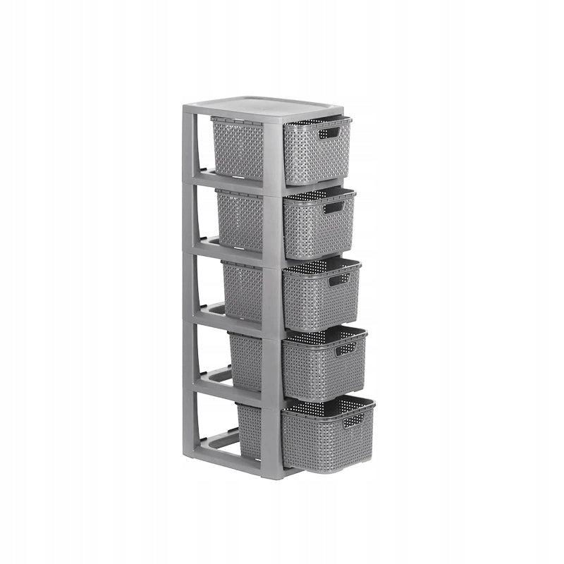 BATHROOM RACK GREY CABINET 5 SHELVES BATHROOM CHEST OF DRAWERS RATTAN LARGE 80CM Packaging status original