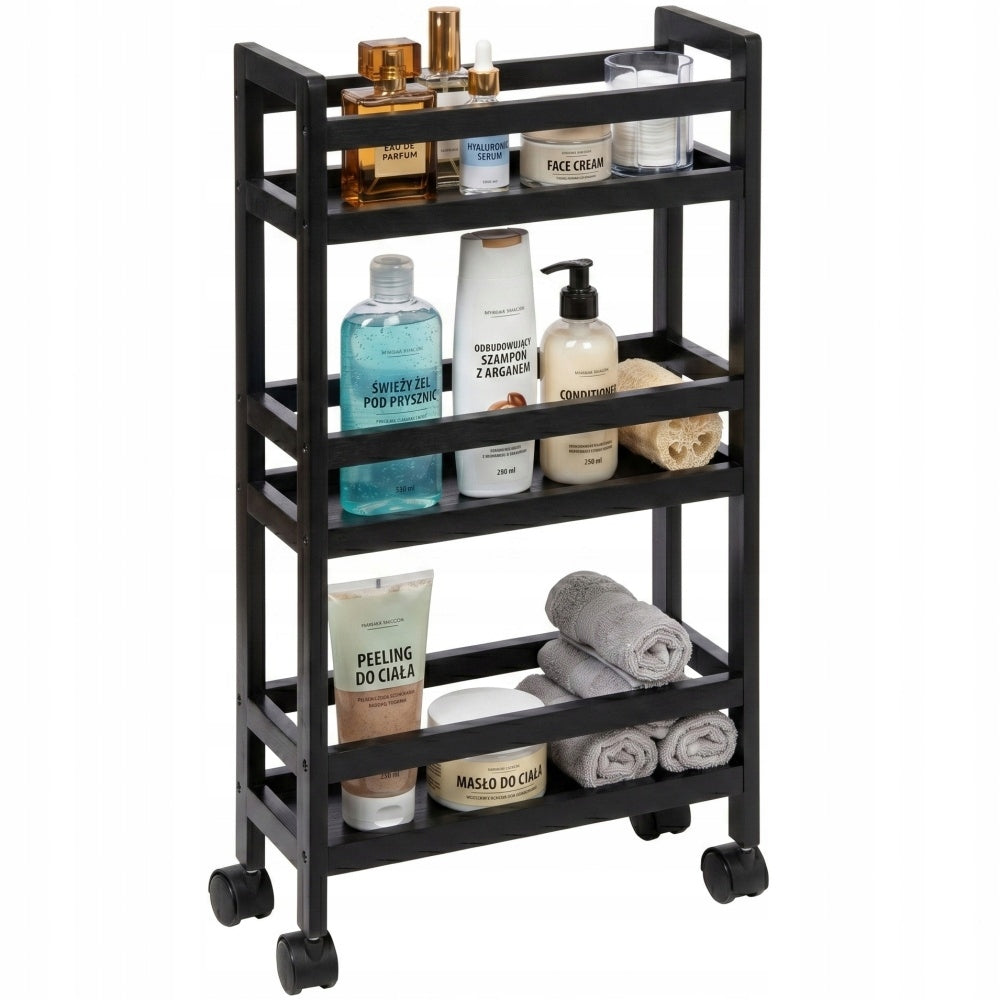 BATHROOM RACK KITCHEN SHELF CABINET ON WHEELS BAMBOO NARROW BLACK