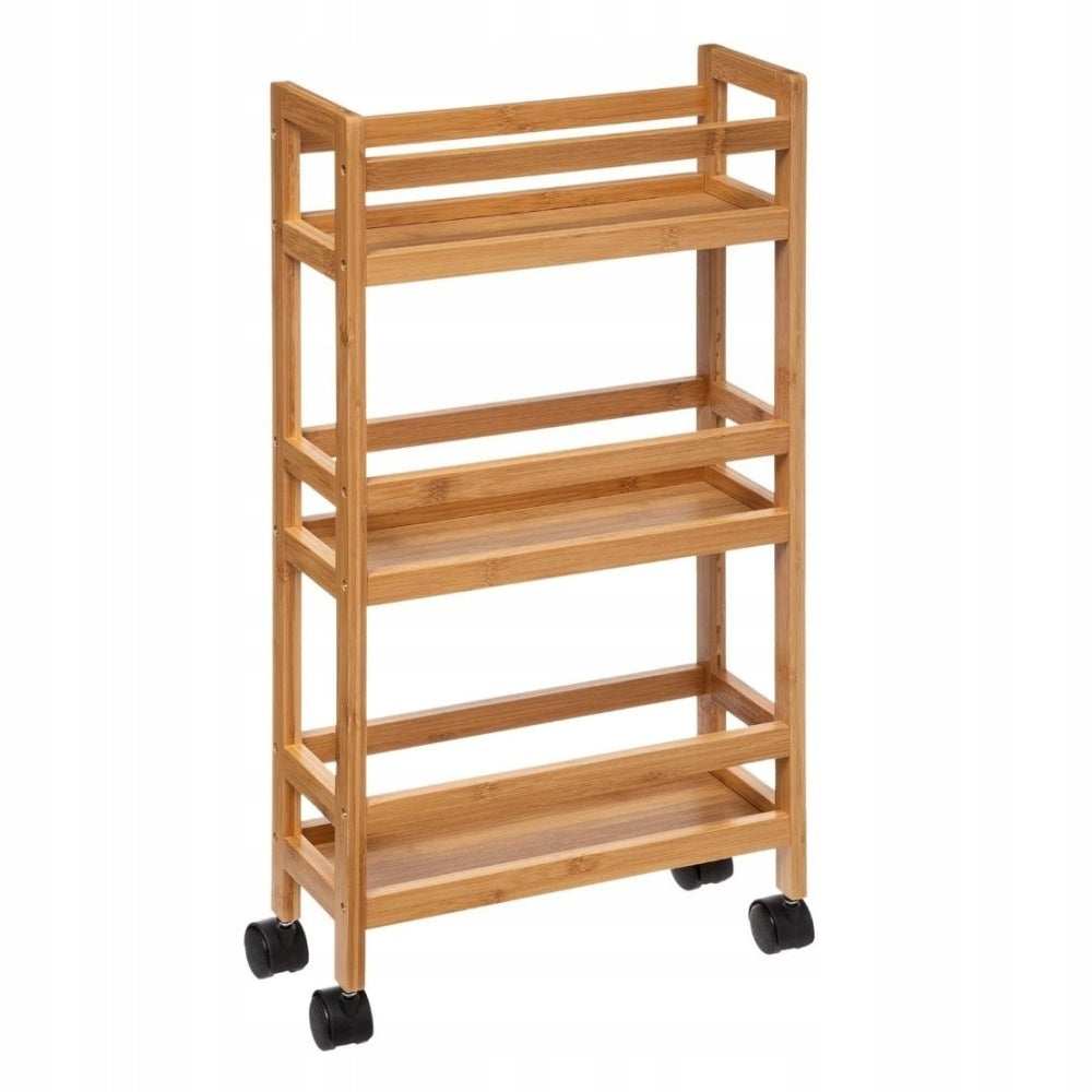 BATHROOM RACK KITCHEN SHELF CABINET ON WHEELS BAMBOO NARROW WOODEN