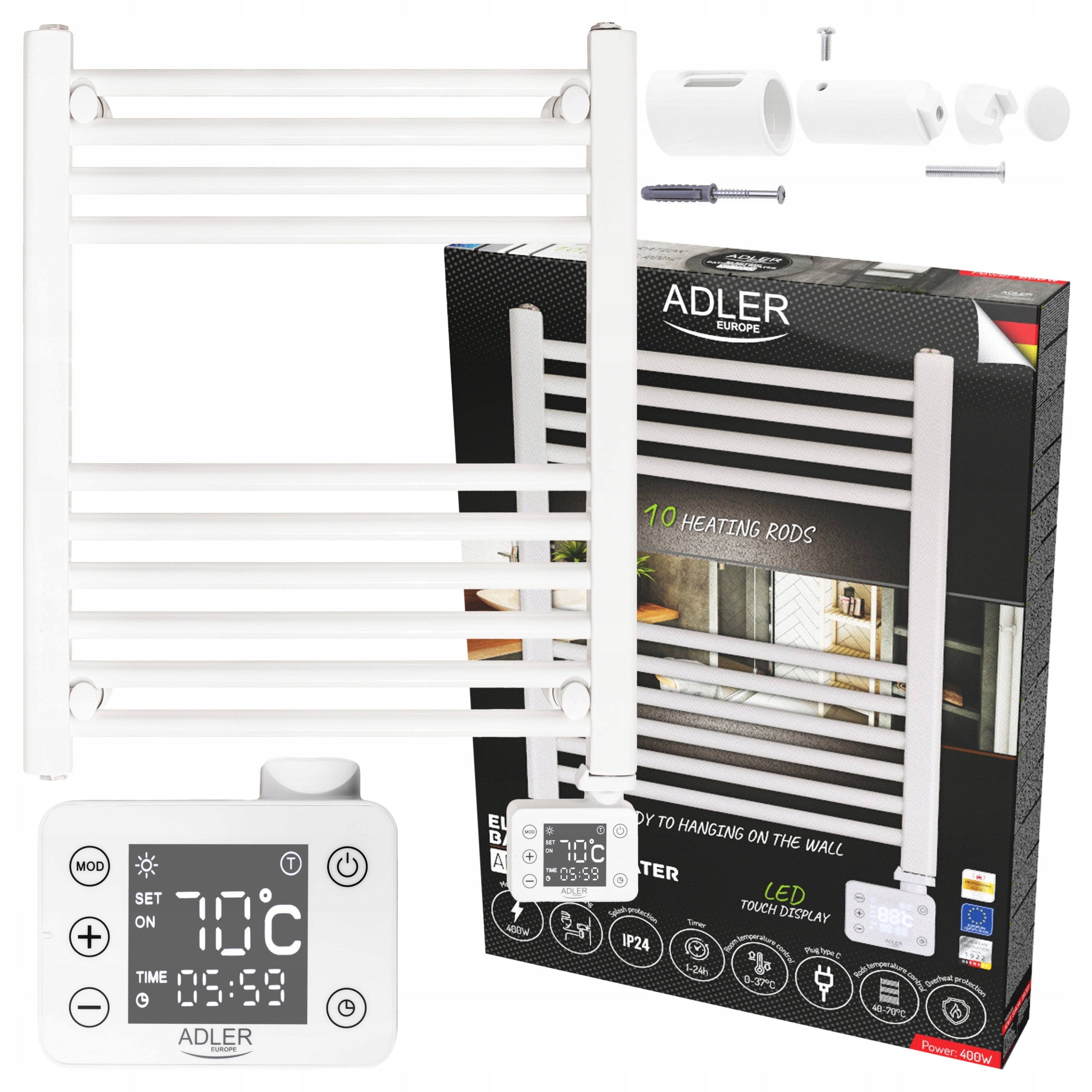 BATHROOM RADIATOR WHITE ELECTRIC LADDER RADIATOR WALL LED Packaging status original