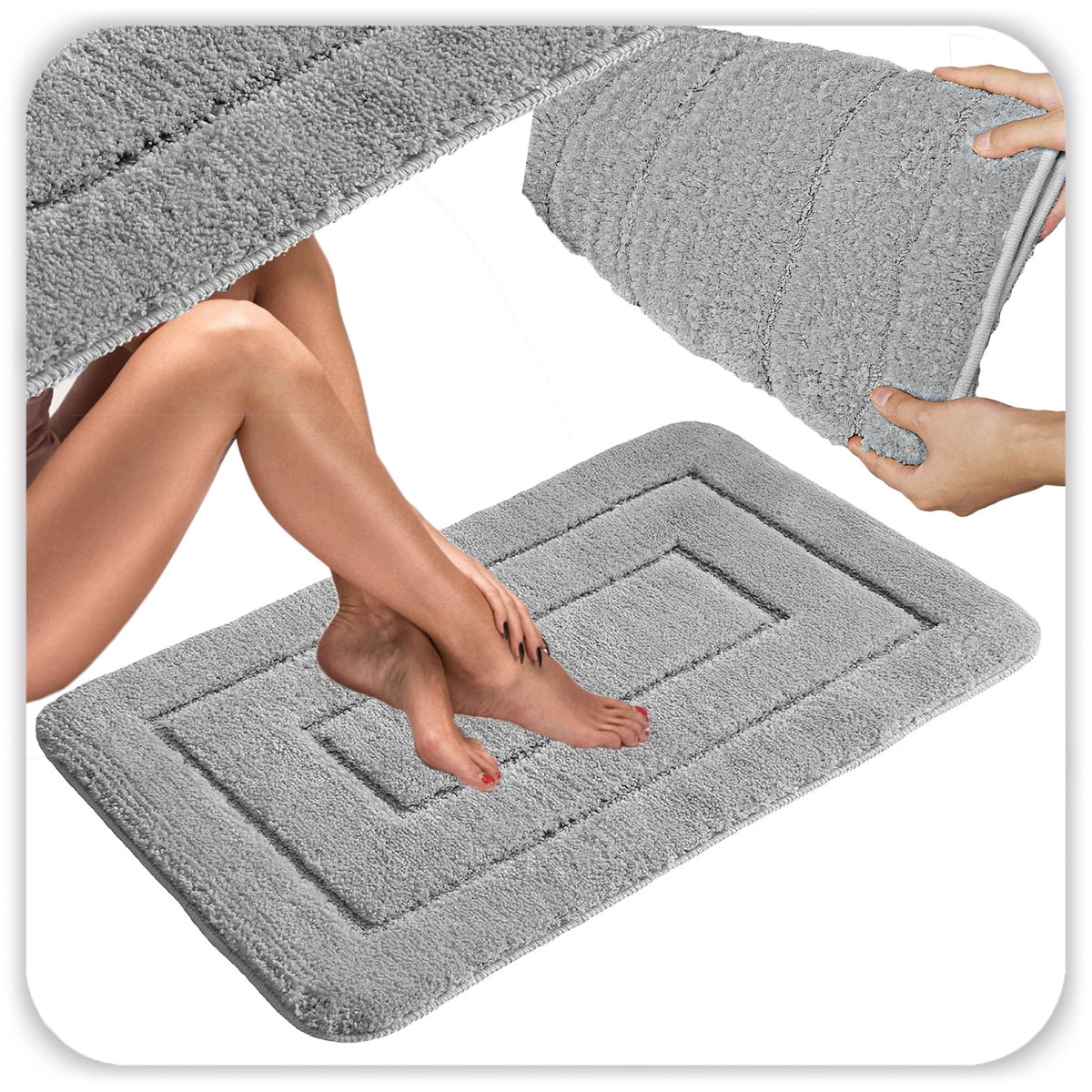 BATHROOM RUG 50 X 80 CM BATHROOM MAT NON-SLIP GREY FOOT Manufacturer code 4027339691989