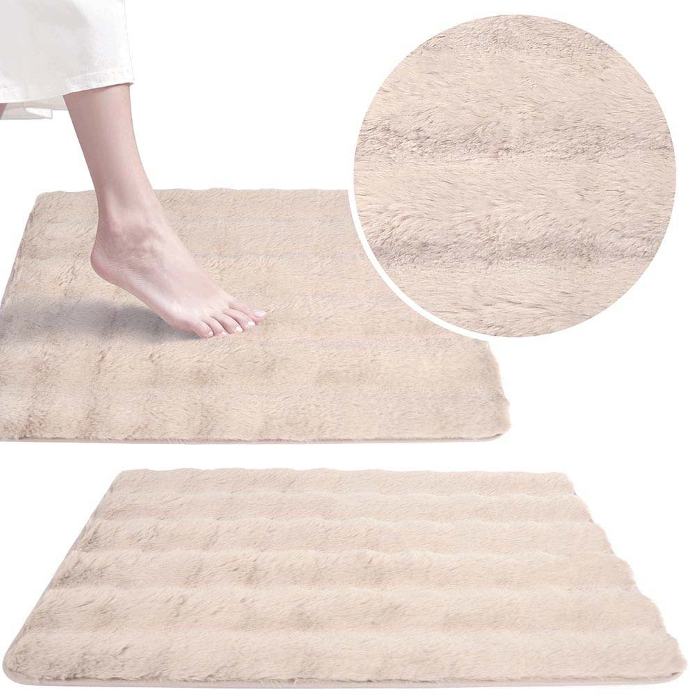 BATHROOM RUG 50x80 CM BEIGE PLUSH SOFT NON-SLIP ABSORBENT