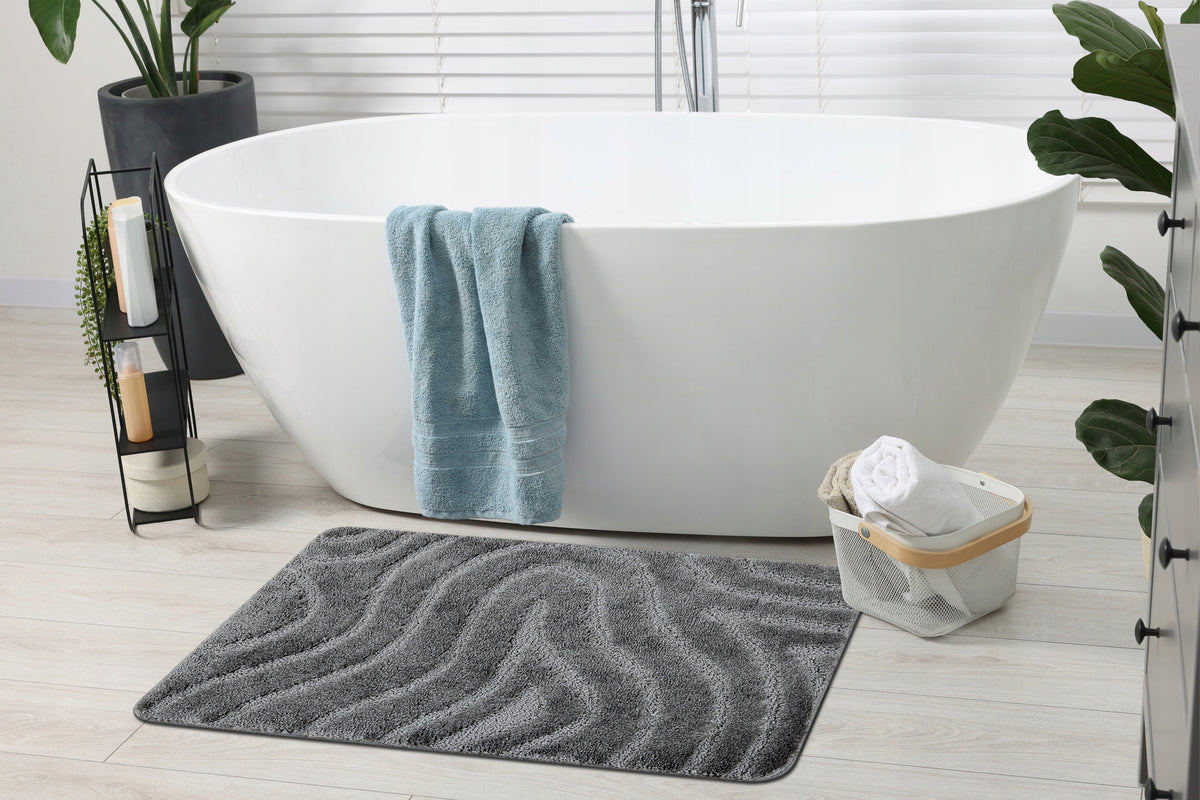 BATHROOM RUG 60x100 WAVES grey NON-SLIP SOFT #KPL262 Brand Dywany Łuszczów