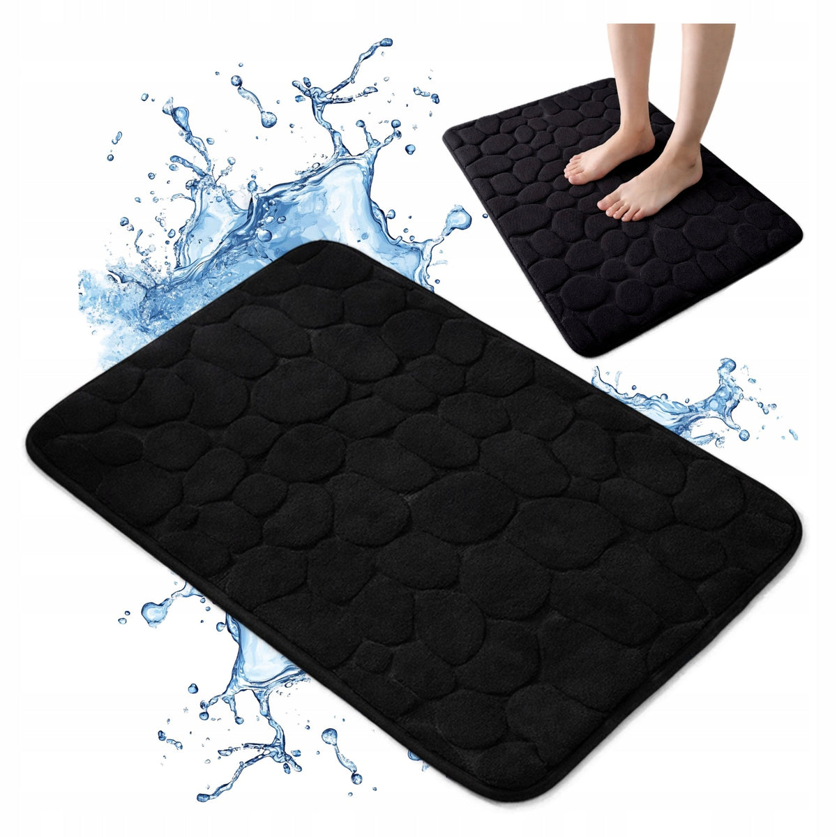 BATHROOM RUG 80X50 QUICK DRYING ABSORBENT ANTI-SLIP BLACK