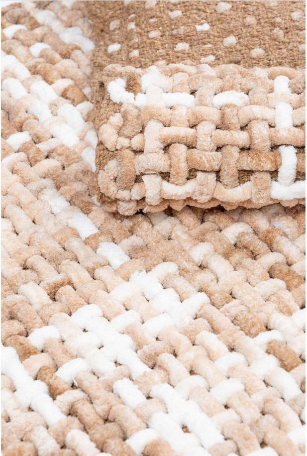 BATHROOM RUG ABSORBENT WASHABLE COTTON BRAIDED 50X80 MELANGE BEIGE Brand e-floor