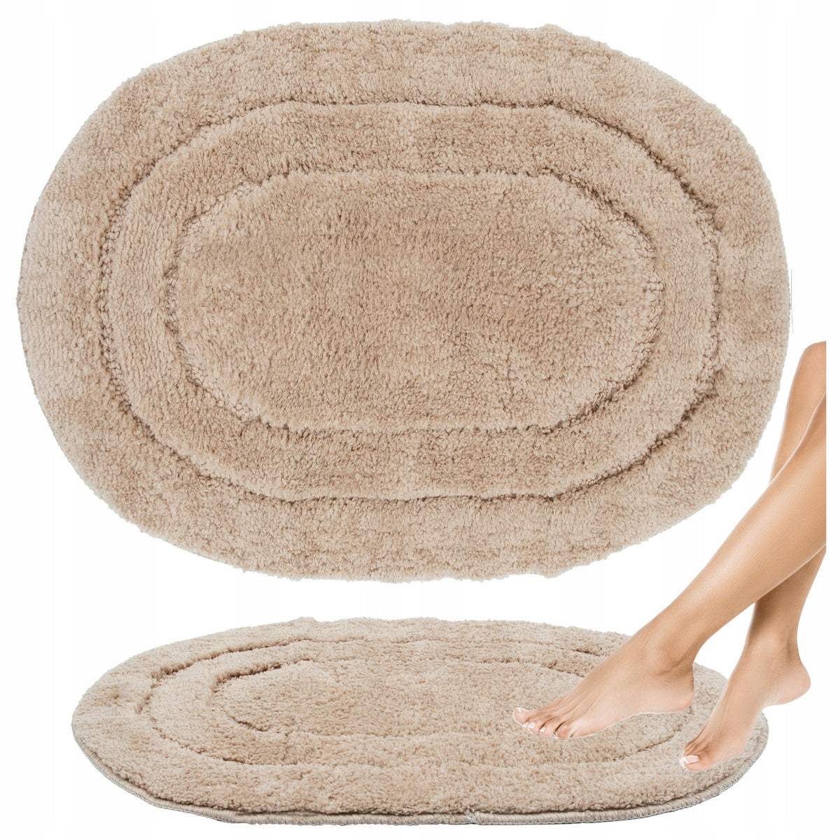BATHROOM RUG BEIGE SOFT ABSORBENT ANTI-SLIP MAT 50x80CM