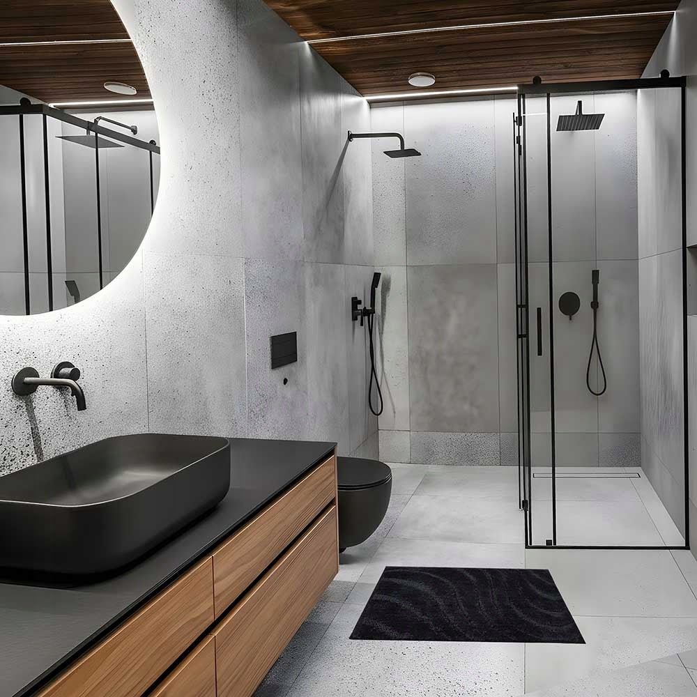 BATHROOM RUG NON-SLIP BLACK 60x40 CM MICROFIBER FOR SHOWER Manufacturer code ROD4131
