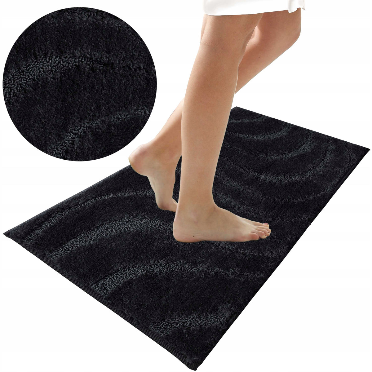 BATHROOM RUG NON-SLIP BLACK 60x40 CM MICROFIBER FOR SHOWER