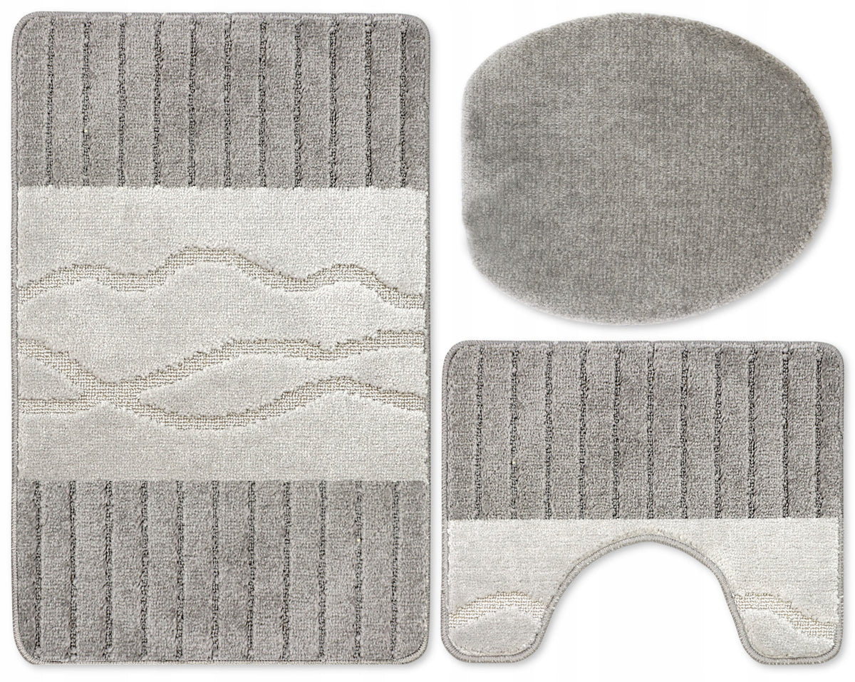BATHROOM RUG NON-SLIP SET OF 3 50X80 LARGE GREY SOFT 3D Packaging status original