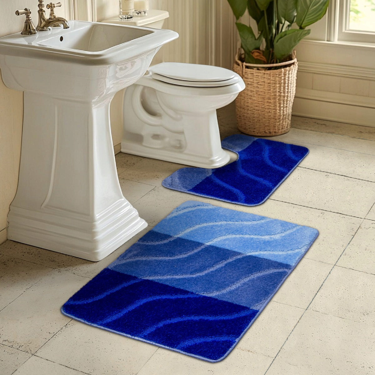 BATHROOM RUG NON-SLIP SOFT BLUE FIORI 2-cz SET Product width 50 cm