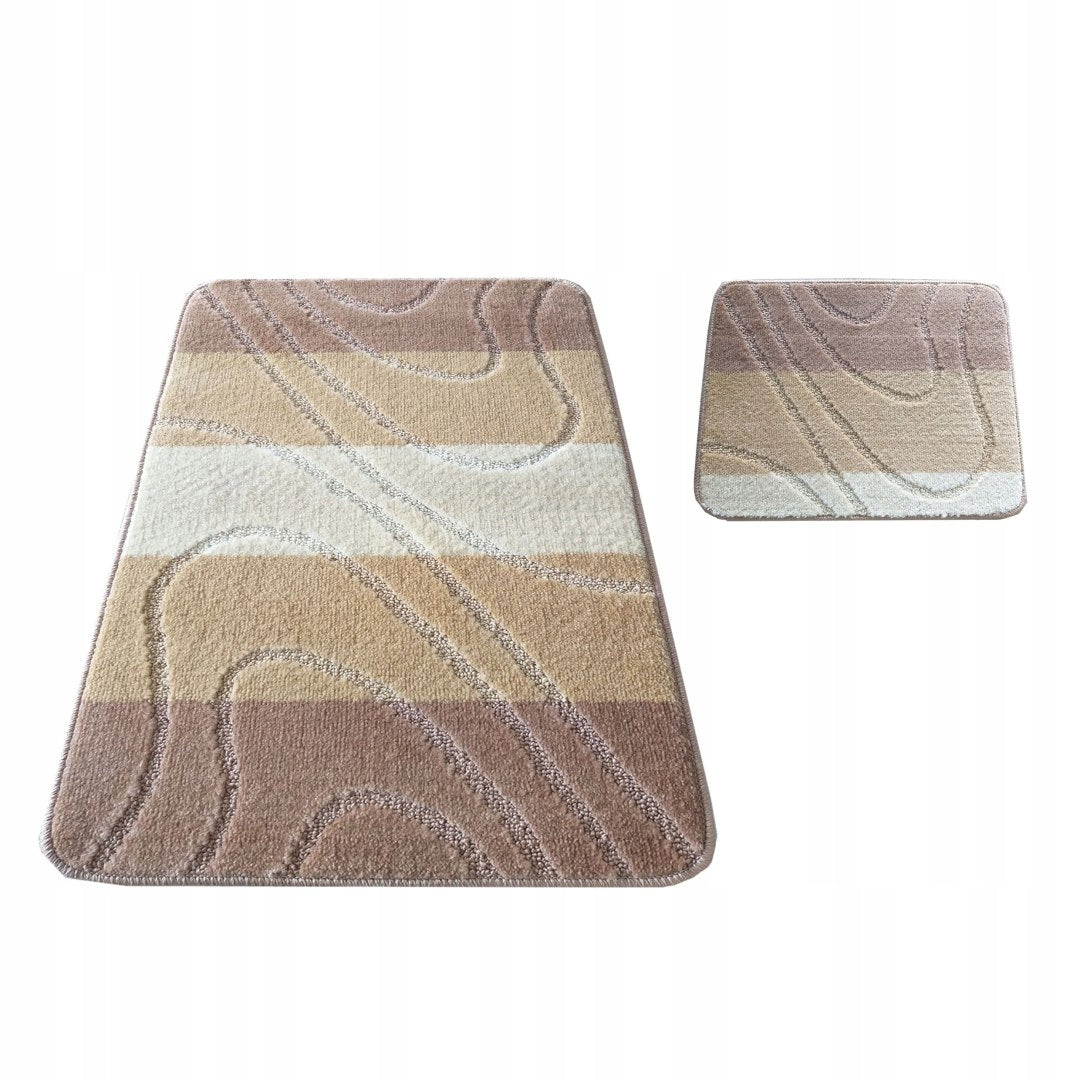 BATHROOM RUG SET OF 2 BEIGE NON-SLIP WAVE 50x80 + 40x50cm