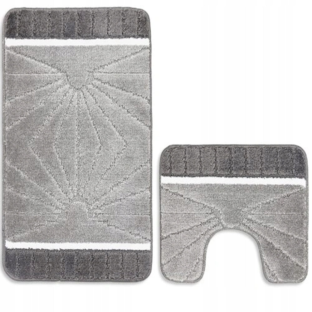 BATHROOM RUG SET OF 2 NON-SLIP RUGS SOFT GREY 50X80