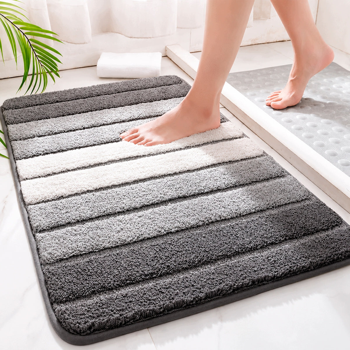 BATHROOM RUG WALKER SHOWER MAT BATHTUB GREY STRIPED 50X80CM Brand Pixel