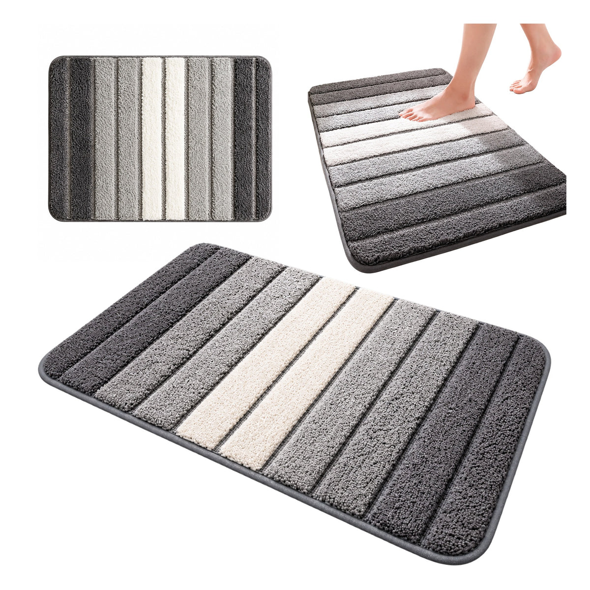 BATHROOM RUG WALKER SHOWER MAT BATHTUB GREY STRIPED 50X80CM