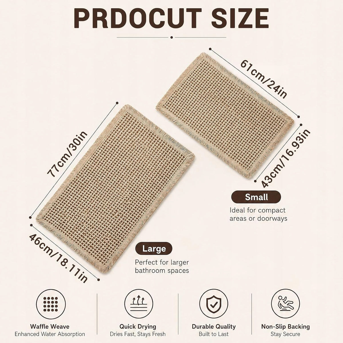 BATHROOM RUGS 2PCS 43X61CM 46X77CM NON-SLIP FOR BOHO WASHING Brand no brand