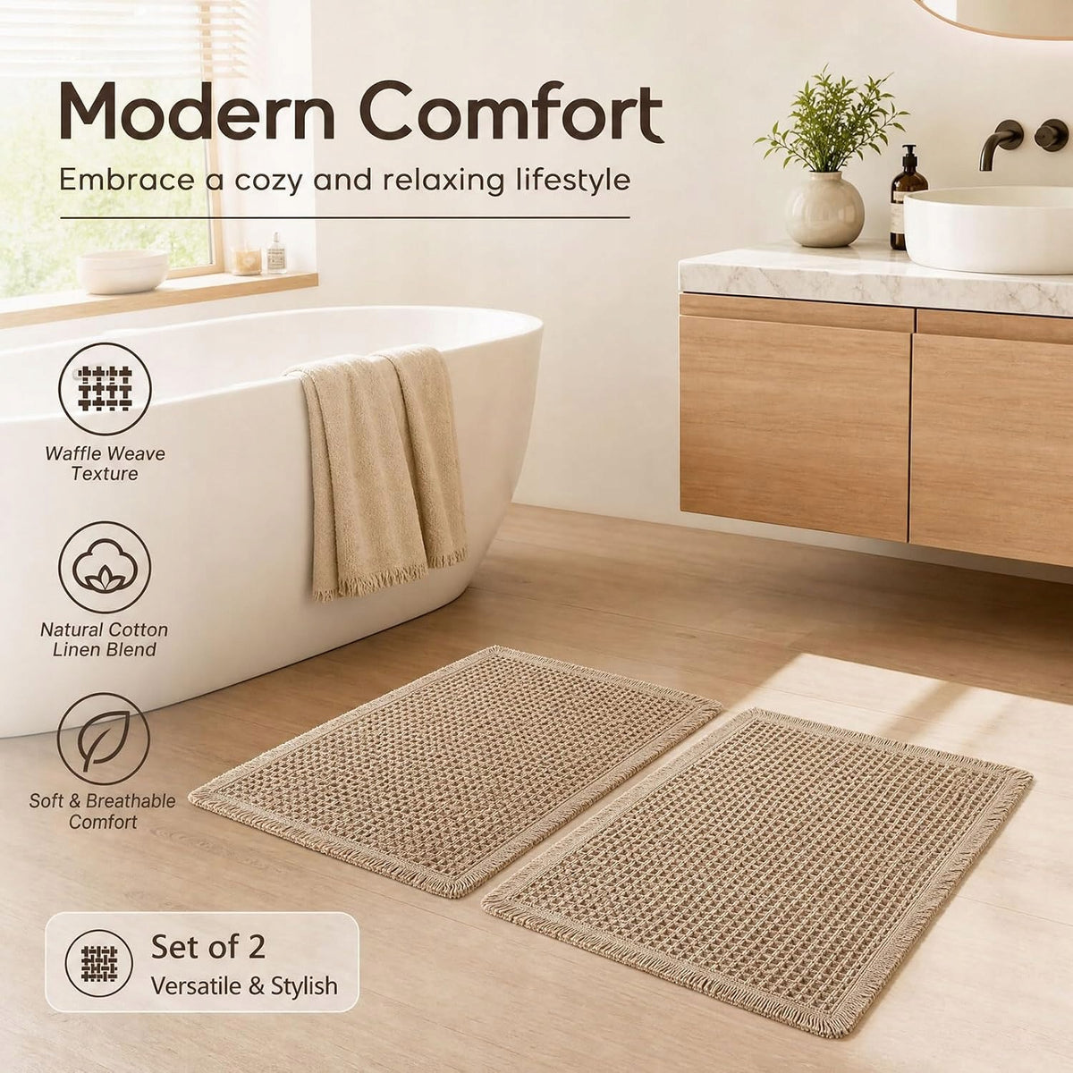 BATHROOM RUGS 2PCS 43X61CM 46X77CM NON-SLIP FOR BOHO WASHING Product width 43 cm