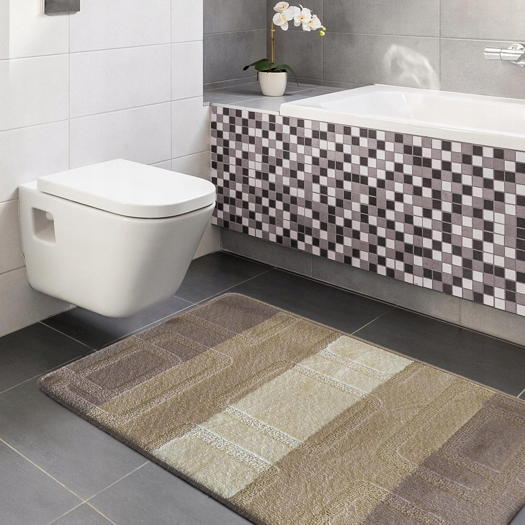 BATHROOM RUGS FOR WASHING BEIGE SET TWO-PIECE GEOMETRIC PATTERN EAN (GTIN) 5905490907028