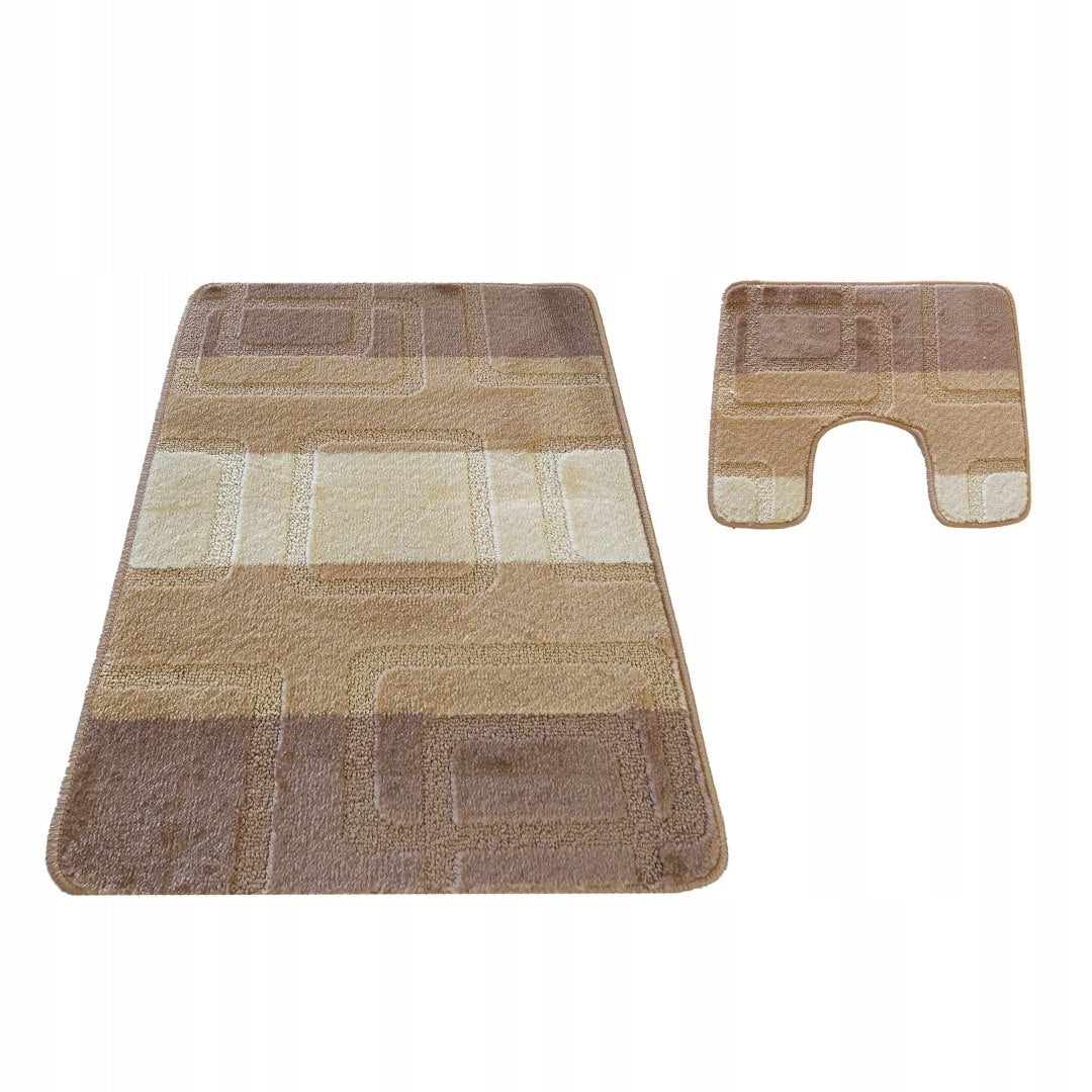 BATHROOM RUGS FOR WASHING BEIGE TWO-PIECE SET WITH CUTOUT