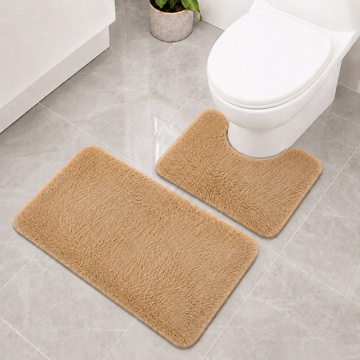 BATHROOM RUGS NON-SLIP SET 2 PIECE BEIGE QUICK DRYING Manufacturer code DYWANIKI ŁAZIENKOWE 50X80 KOMPLET BEŻOWE
