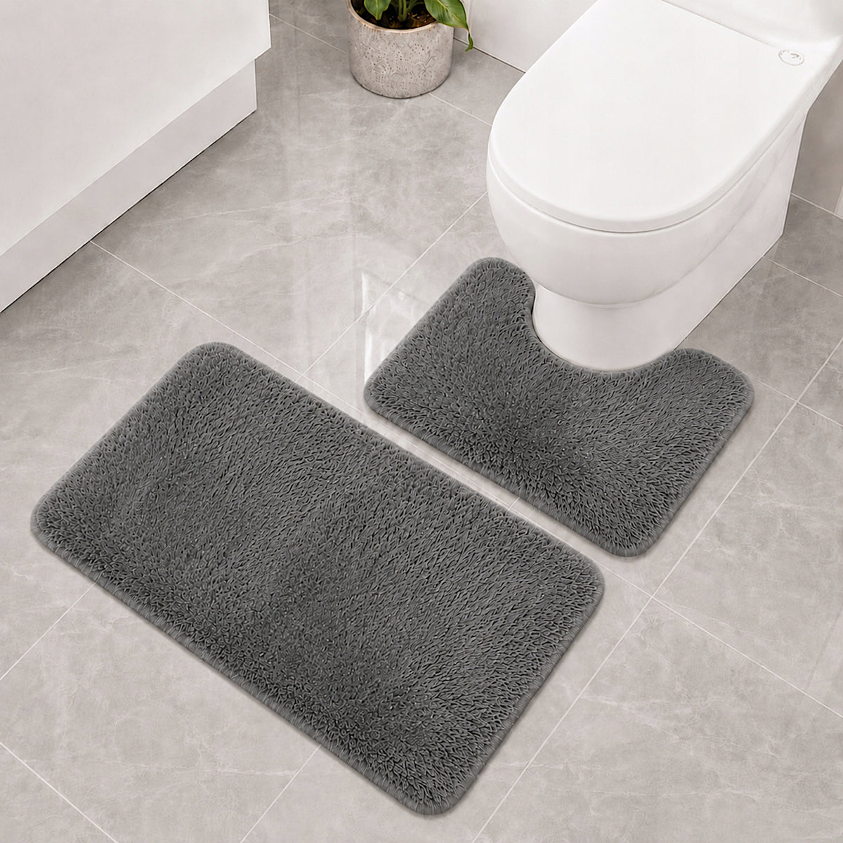 BATHROOM RUGS NON-SLIP SET 2 PIECE GREY QUICK DRYING Manufacturer code DYWANIKI ŁAZIENKOWE 50X80 KOMPLET SZARE