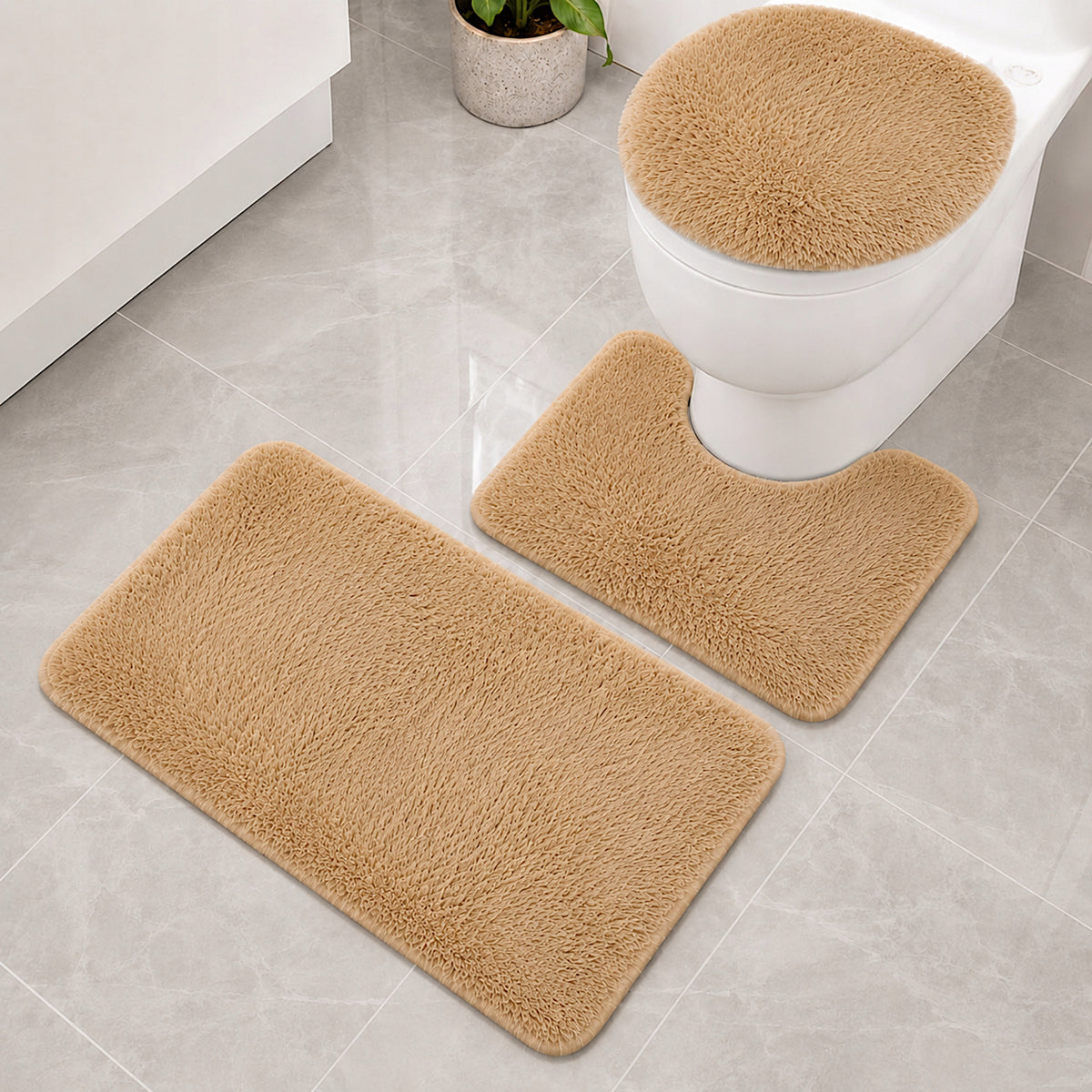 BATHROOM RUGS NON-SLIP SET 3 PIECE BEIGE QUICK-DRYING Manufacturer code DYWANIKI ŁAZIENKOWE 50X80 KOMPLET BEŻOWY