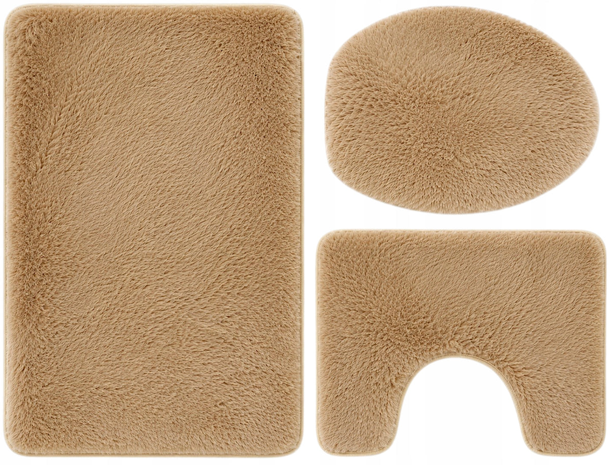 BATHROOM RUGS NON-SLIP SET 3 PIECE BEIGE QUICK-DRYING Packaging status original
